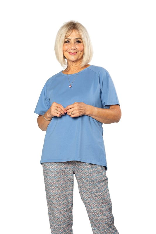 Stretch Raglan Sleeve round neck T-Shirt #149 - Blue