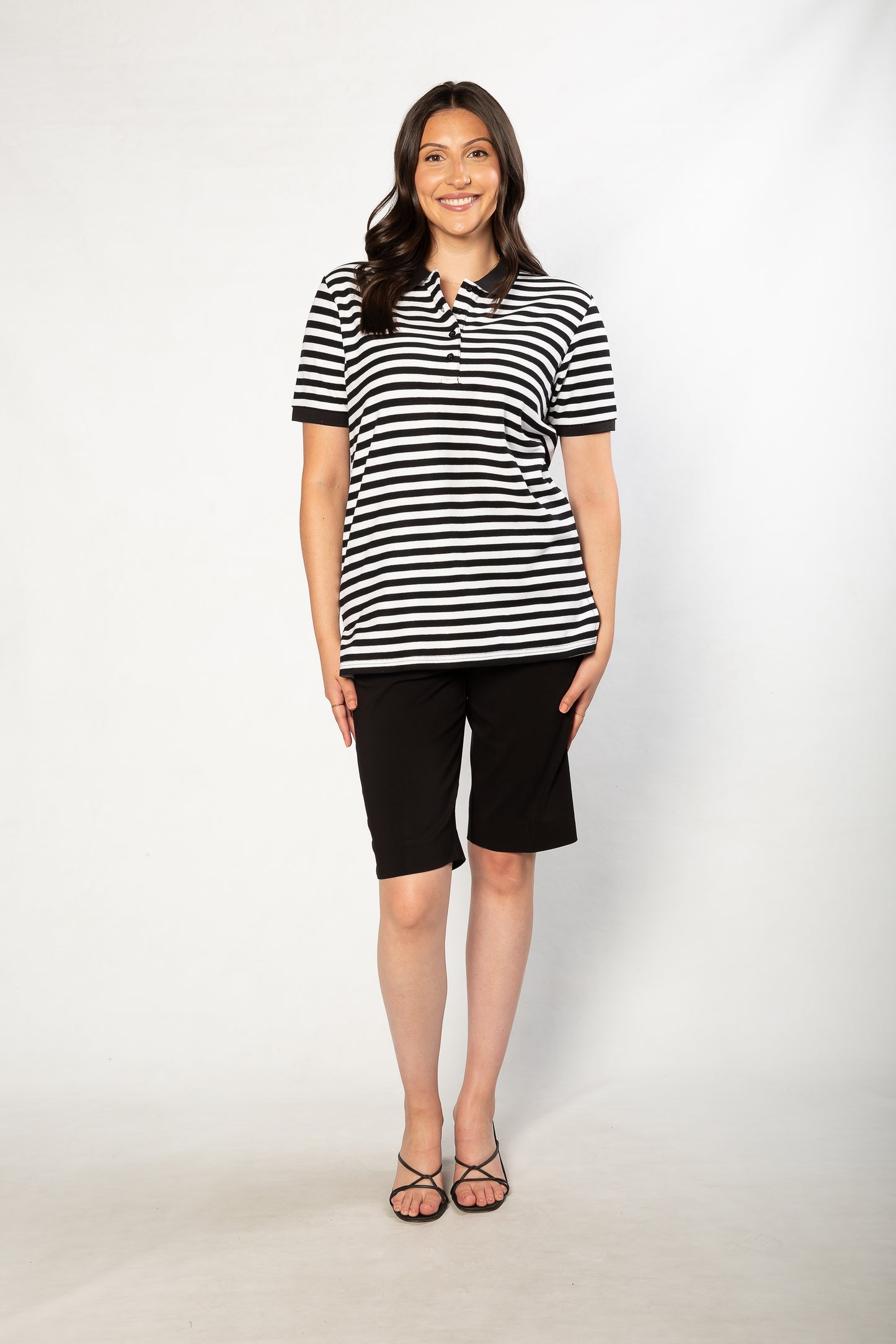 Short sleeve cotton piquet stripe polo with contrast collar #31 - Black