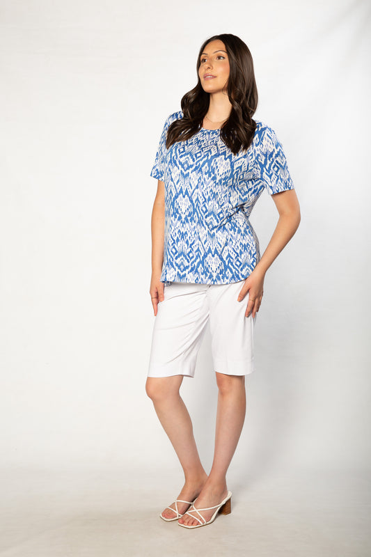 Ikat Print Stretch Short Sleeve T-Shirt #167 - Blue