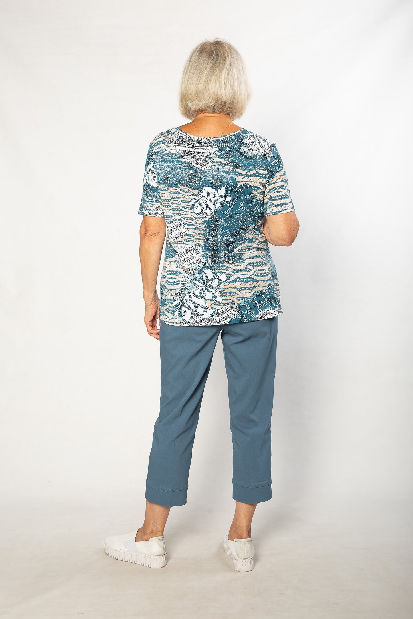 Printed Stretch Short Sleeve T-Shirt #159 - Teal/Sand