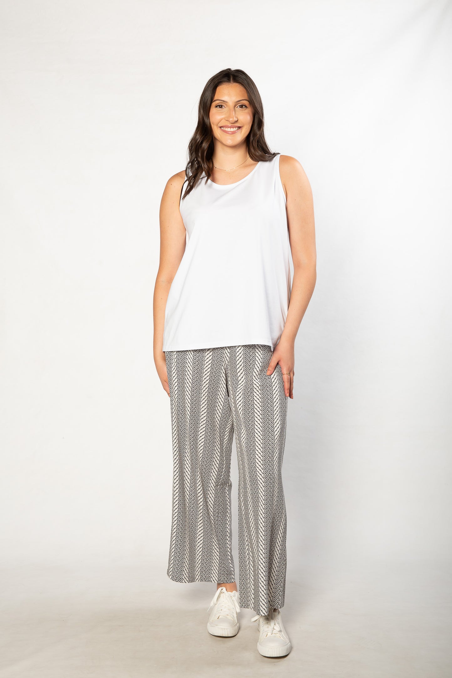 Herringbone Print Wide Leg Pant with Pockets #6659 - Natural