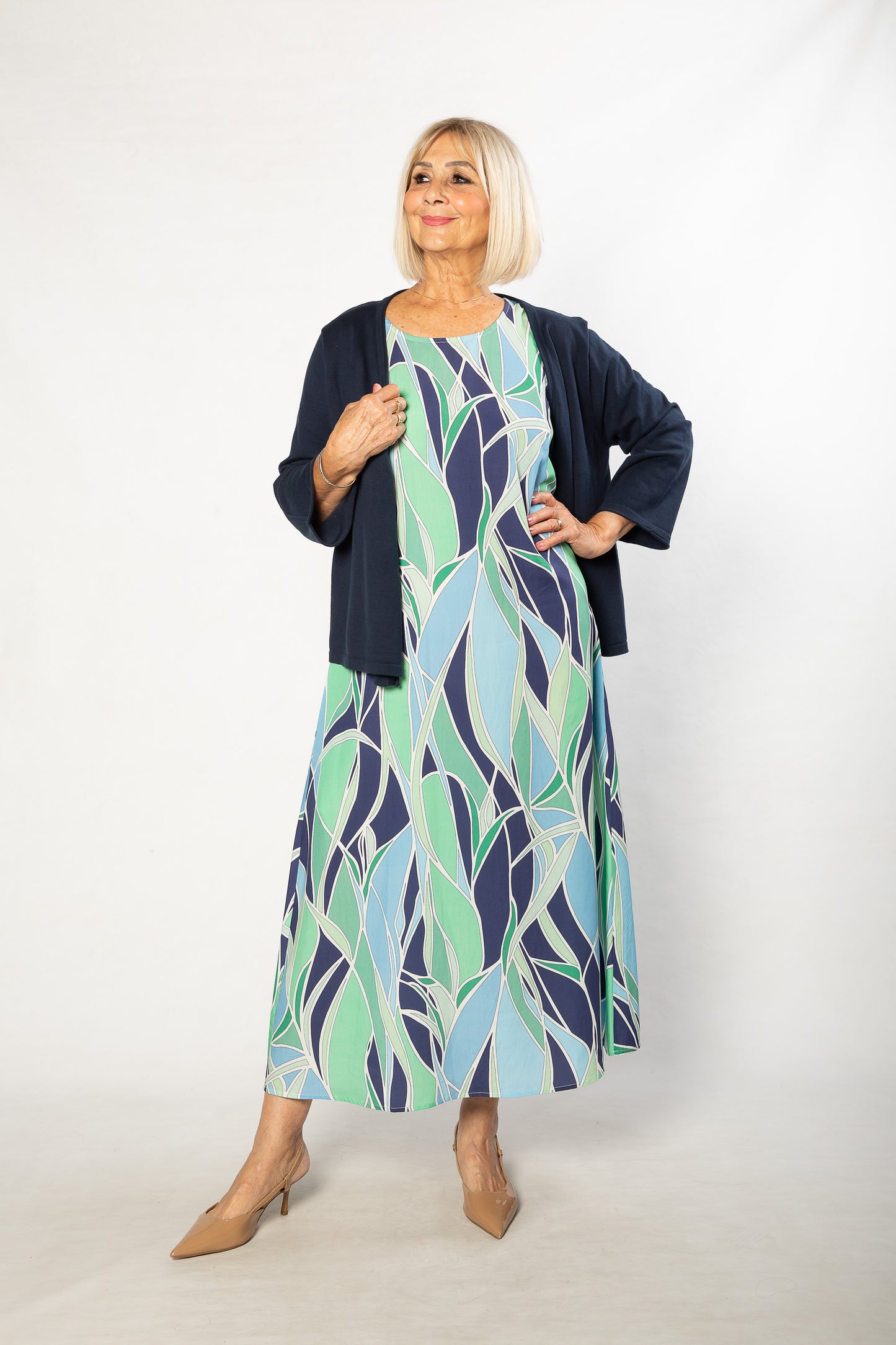Gaudi Ocean Blues print Sleeveless Shift Dress 7811 - Green/Blue