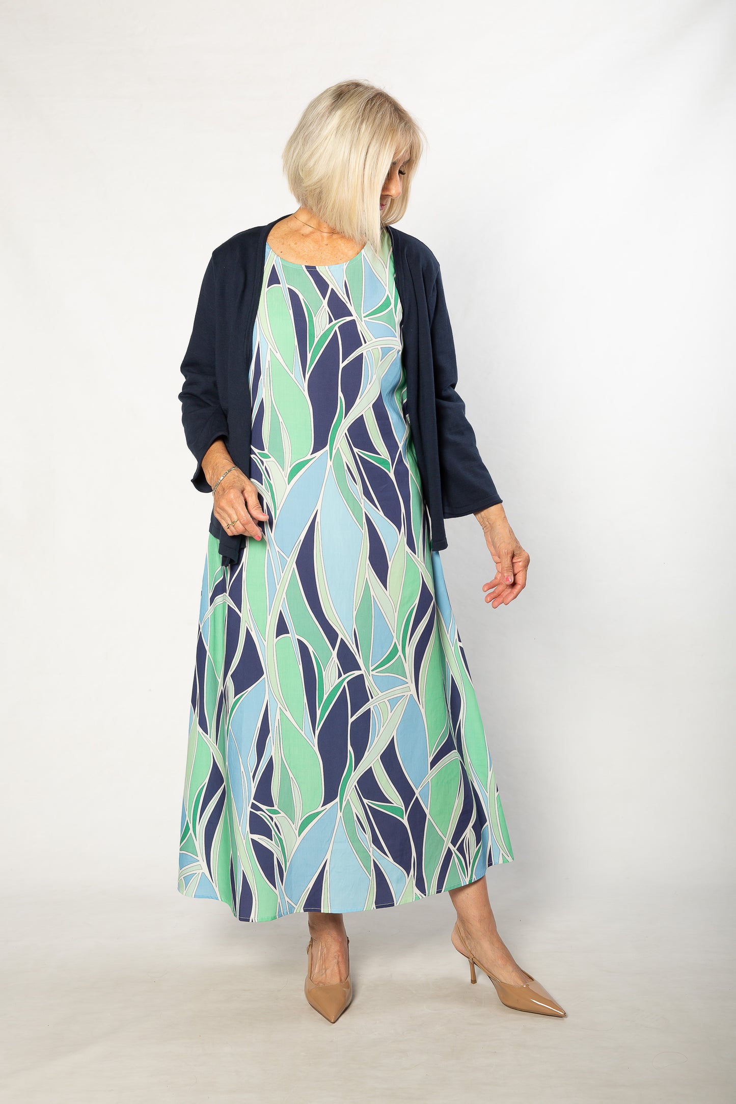 Gaudi Ocean Blues print Sleeveless Shift Dress 7811 - Green/Blue