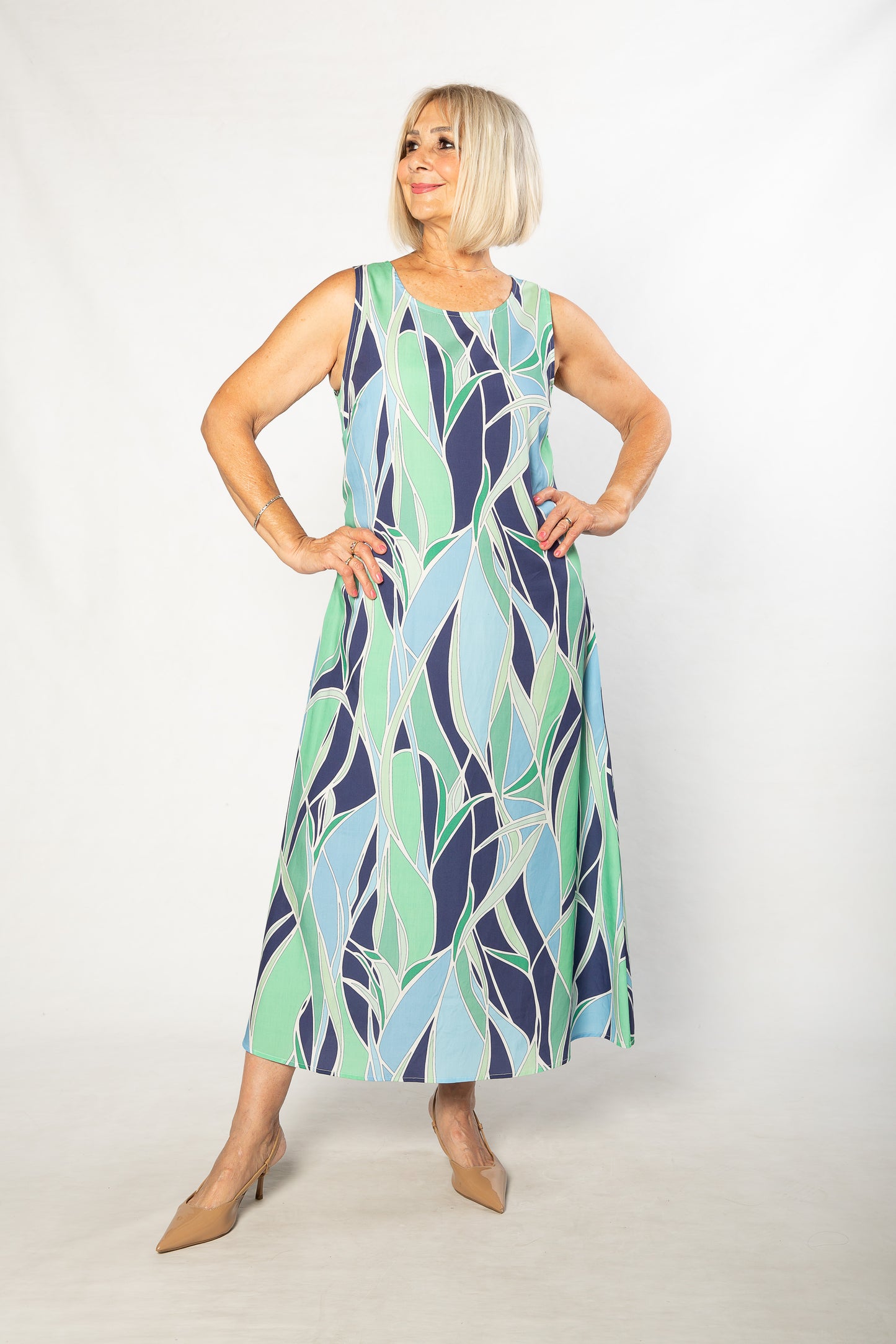 Gaudi Ocean Blues print Sleeveless Shift Dress 7811 - Green/Blue
