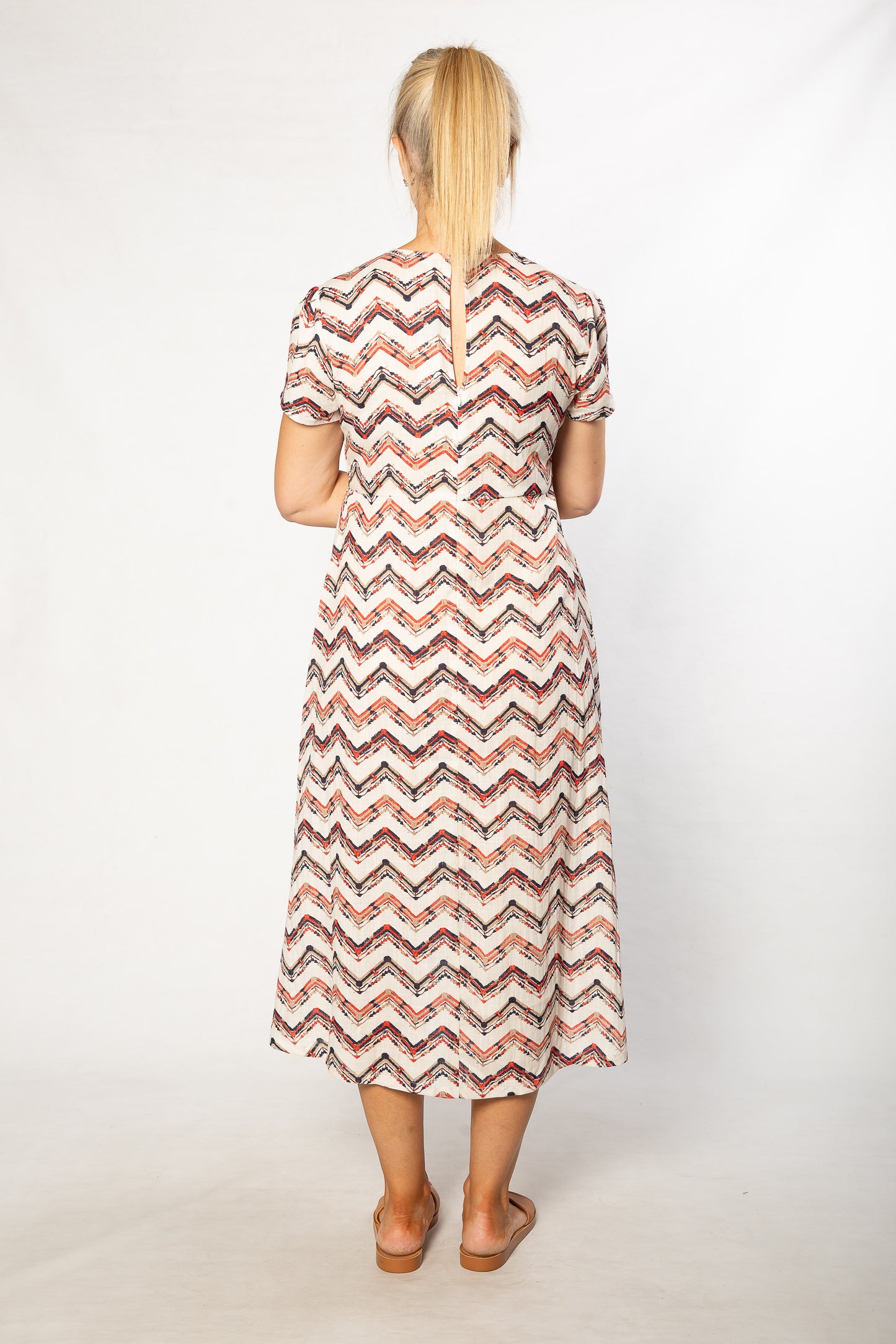 Cotton blend Kehole zig zag print Dress with short sleeve 7250 Paprika