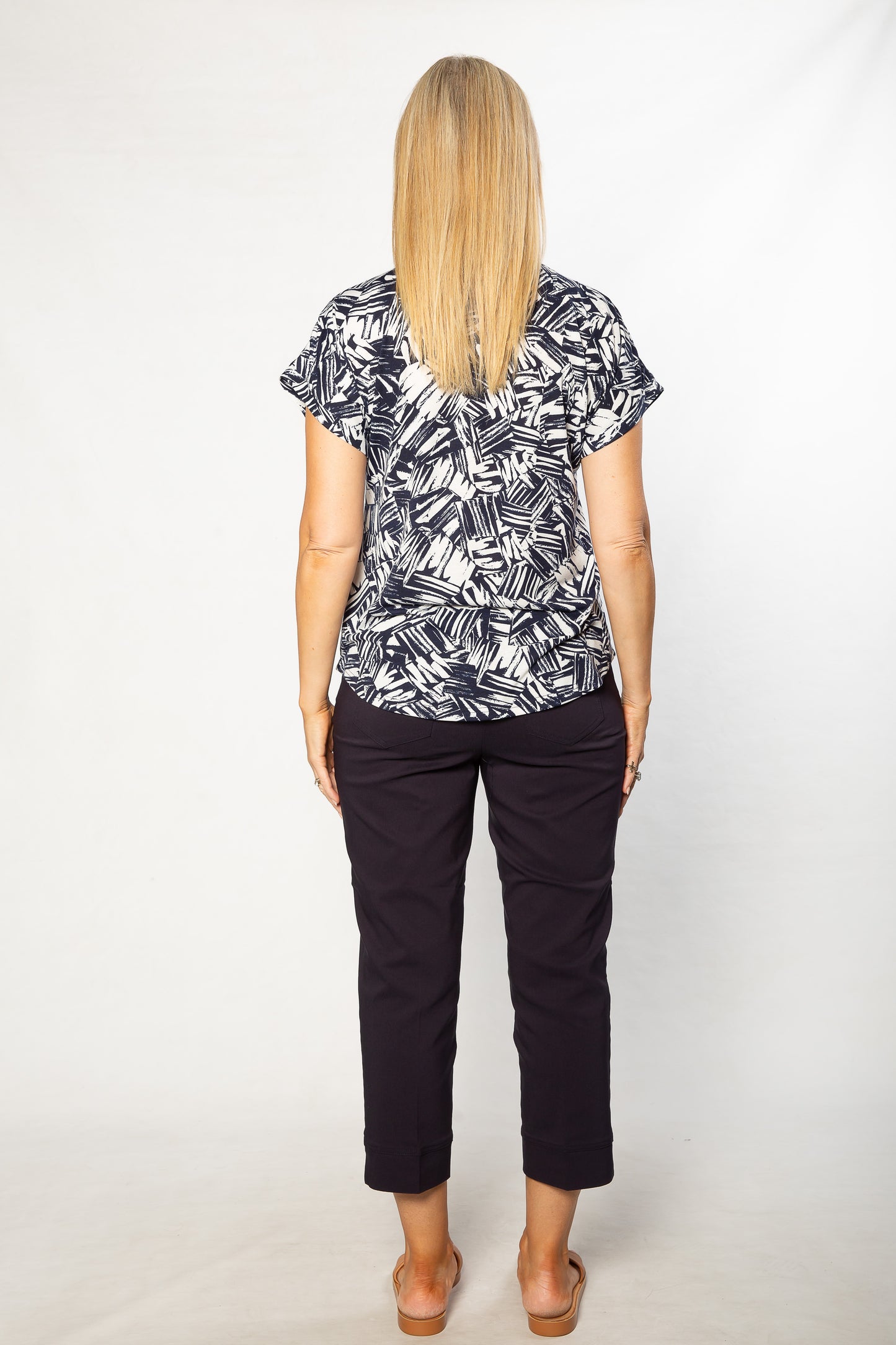 Graphic Print Stretch Short Sleeve T-Shirt #184 - Navy/White