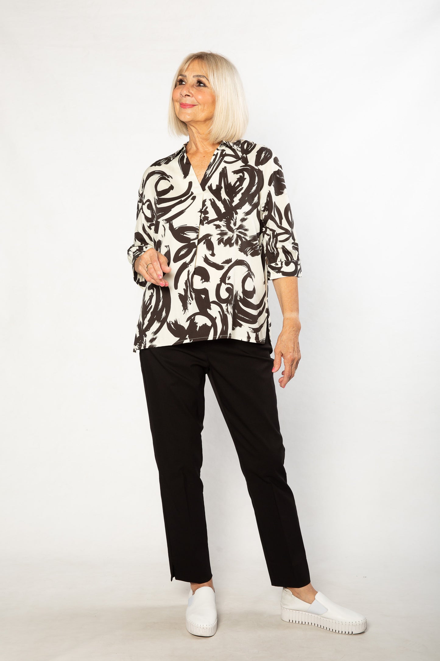 Monotone Print Half sleeve Shirt #3398 Black