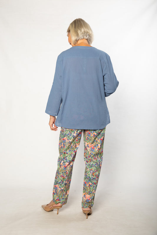 Pure Cotton 3/4 Sleeve Henley Top 521 Blue