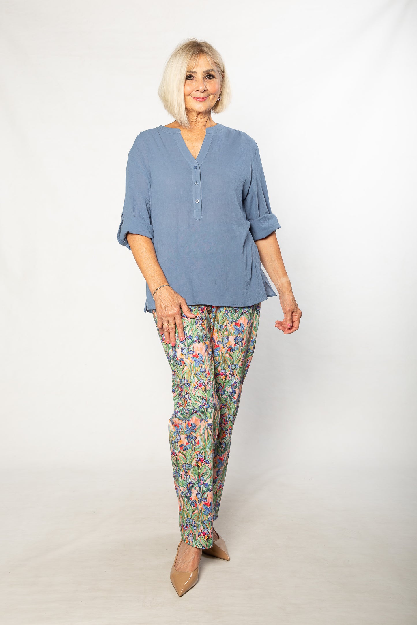 Pure Cotton 3/4 Sleeve Henley Top 521 Blue