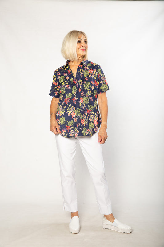 Short sleeve Floral Shirt #3180 Navy