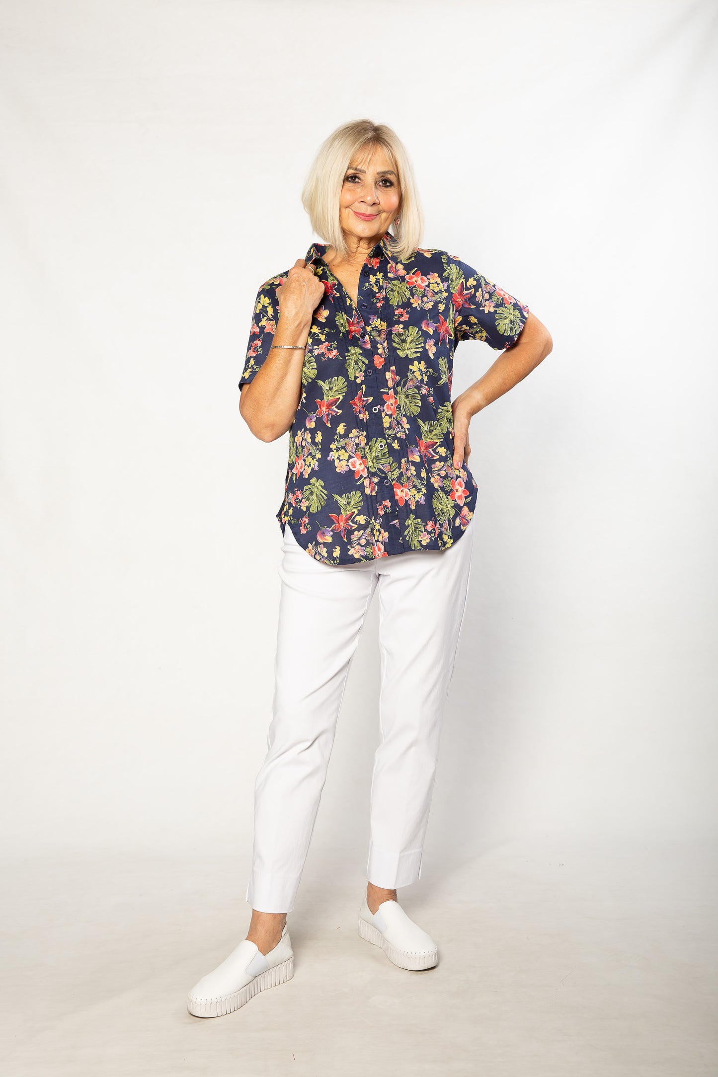Short sleeve Floral Shirt #3180 Navy