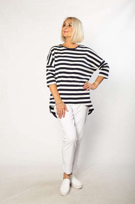 Hi-Lo Casual Yarn Dyed Stripe Top #172 - Navy/White