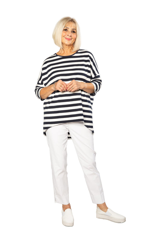 Hi-Lo Casual Yarn Dyed Stripe Top #172 - Navy/White