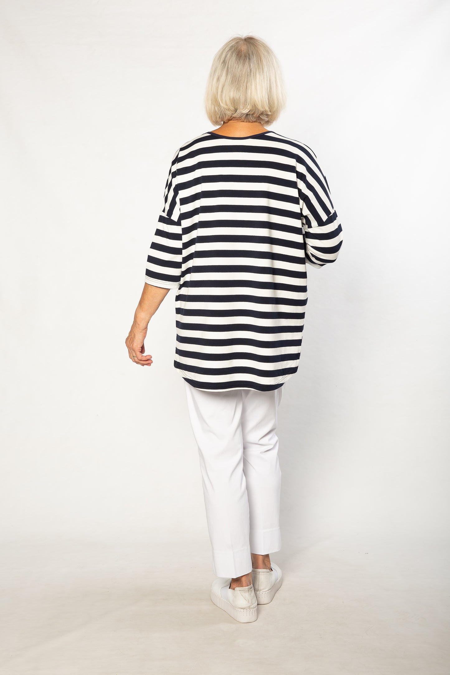 Hi-Lo Casual Yarn Dyed Stripe Top #172 - Navy/White