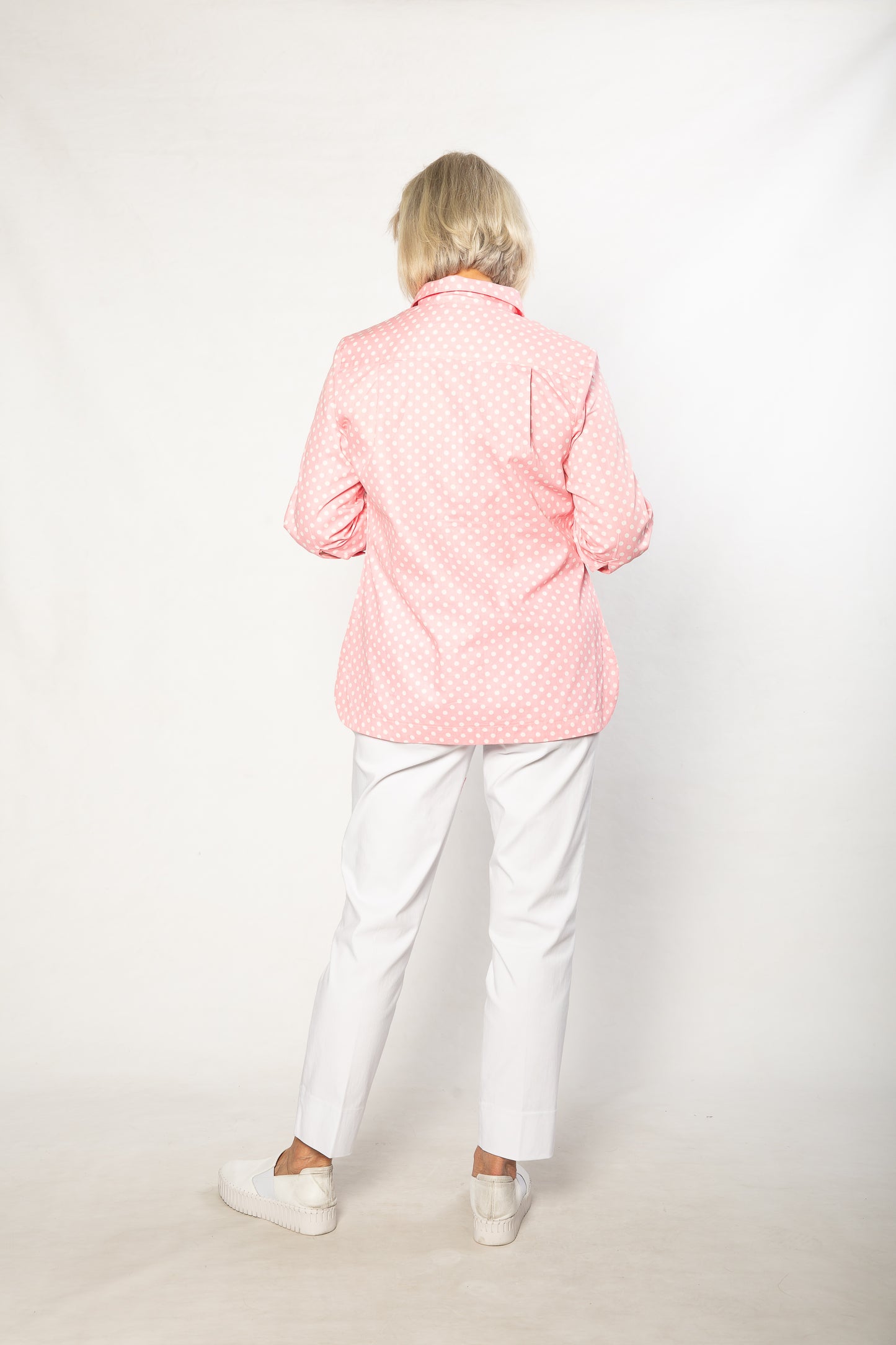 100% Cotton Spot Print 3/4 sleeve Shirt #3204 Pink