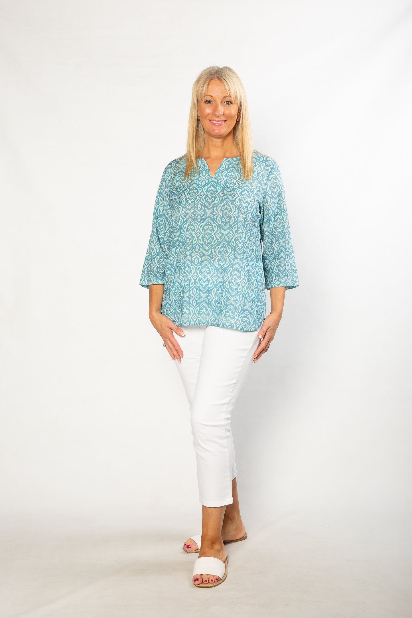 100% Cotton Ikat Printed Tunic 3/4 sleeve Top #539