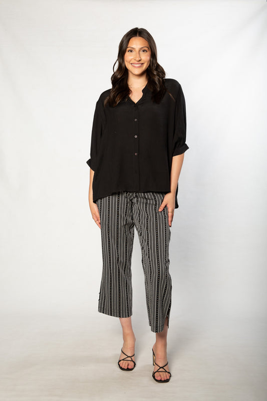 Hi-Low Hem Drop Neck Half sleeve bouse #3562 Black