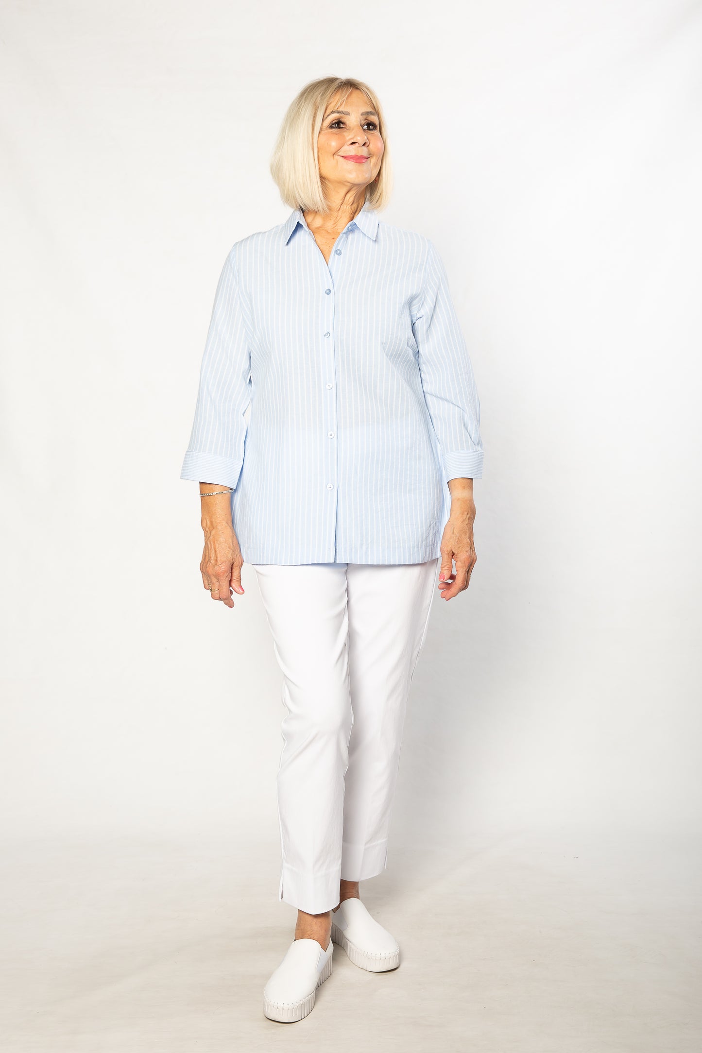 Relaxed Stripe 100% Cotton 3/4 sleeve Shirt #3360 Blue