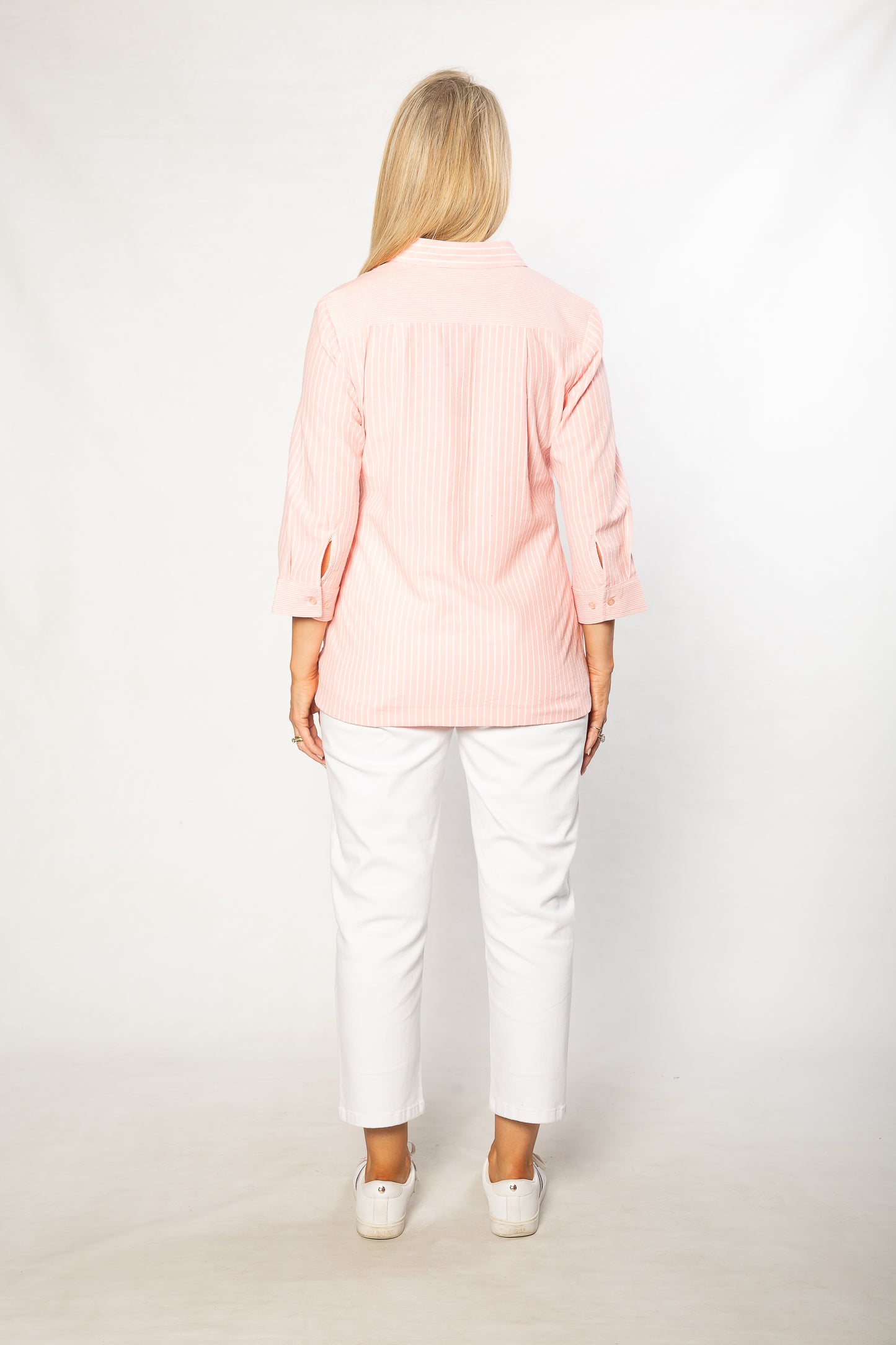Relaxed Stripe 100% Cotton 3/4 sleeve Shirt #3360 Pink