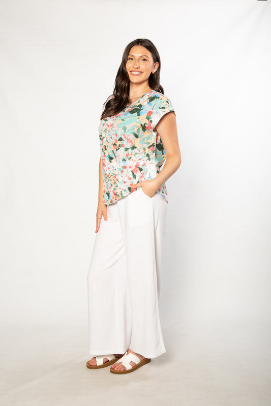 Spring Bouquet Print Extended Shoulder Top - #402
