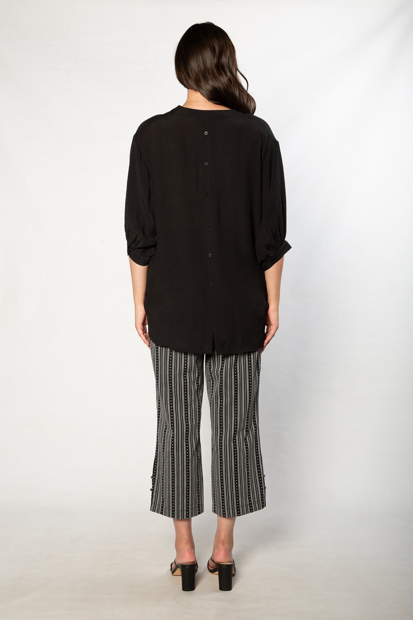 Hi-Low Hem Drop Neck Half sleeve bouse #3562 Black