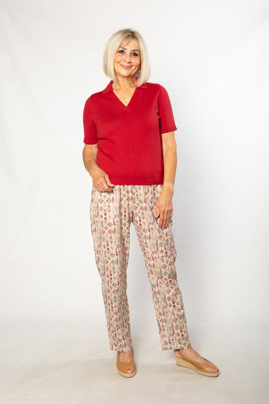 Pure Cotton Print pants with slant pockets and Elastic waist #6403 Diamond