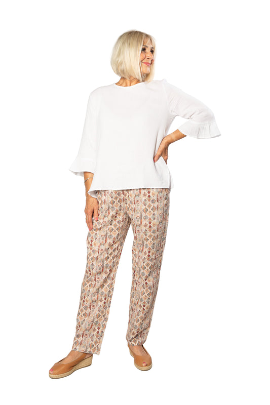 Pure Cotton Print pants with slant pockets and Elastic waist #6403 Diamond