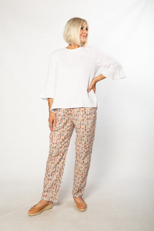 Smart casual cotton  button back feature top #543 - White