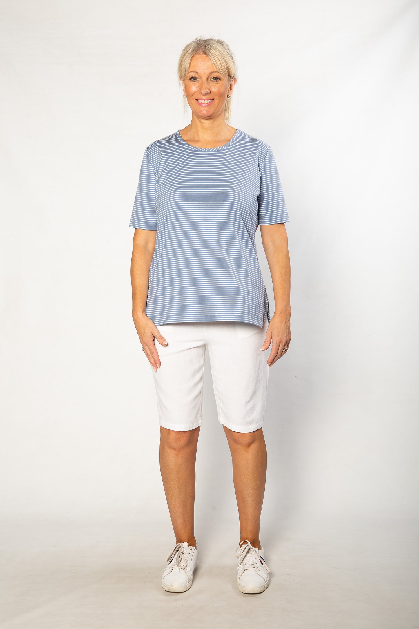 Relaxed Fit Linen Blend Pull on knee length shorts #6080 White