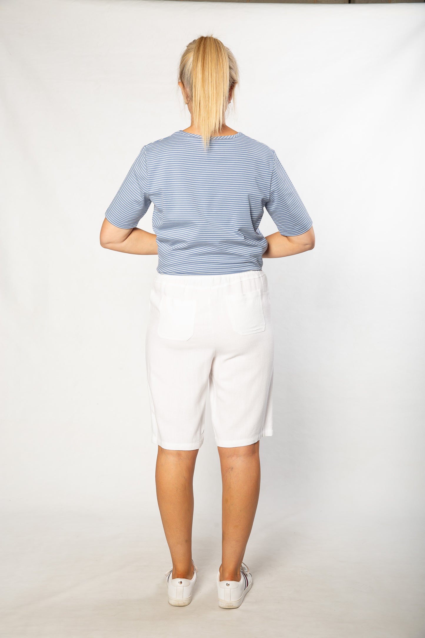 Relaxed Fit Linen Blend Pull on knee length shorts #6080 White