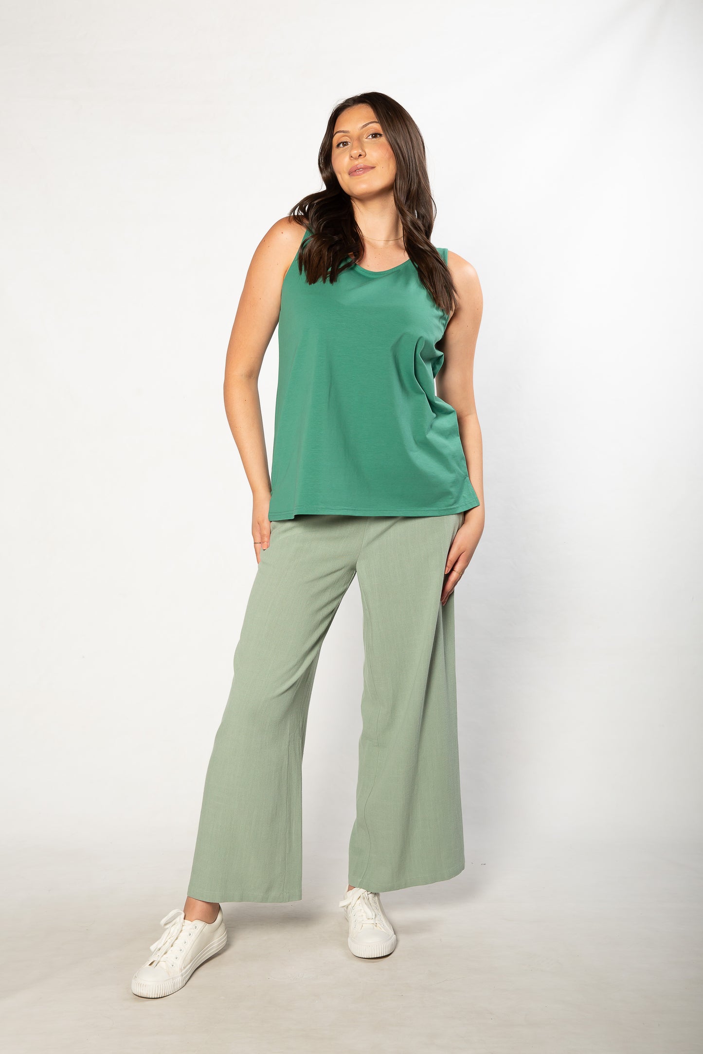 Sleeveless stretch cotton top #115 Sage