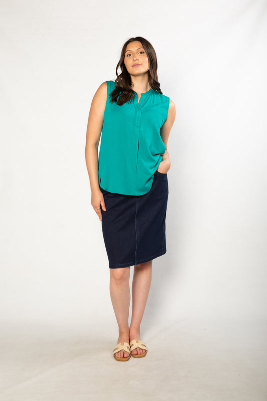 Stretch Cotton Pull-on Denim Skirt with pockets - #4010 Indigo