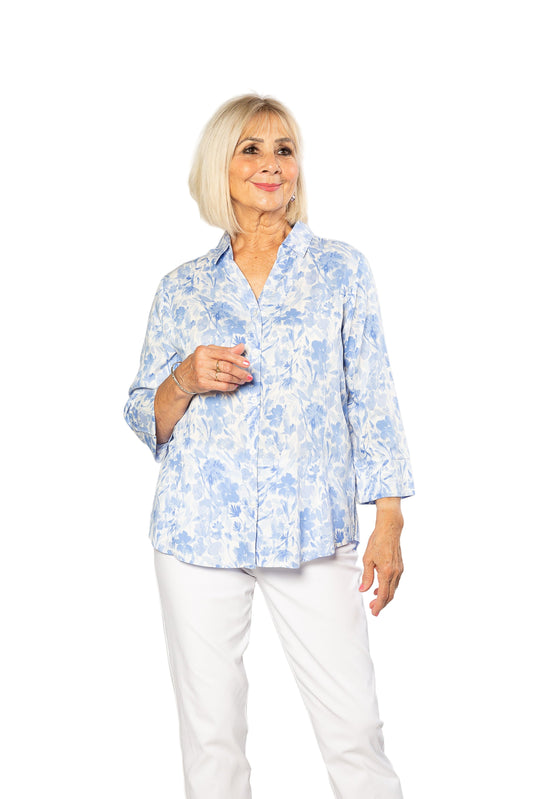 Porcelain Blue Print 3/4 sleeve relaxed fit Shirt #3578