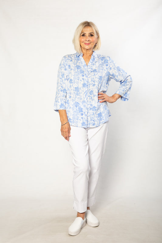 Porcelain Blue Print 3/4 sleeve relaxed fit Shirt #3578