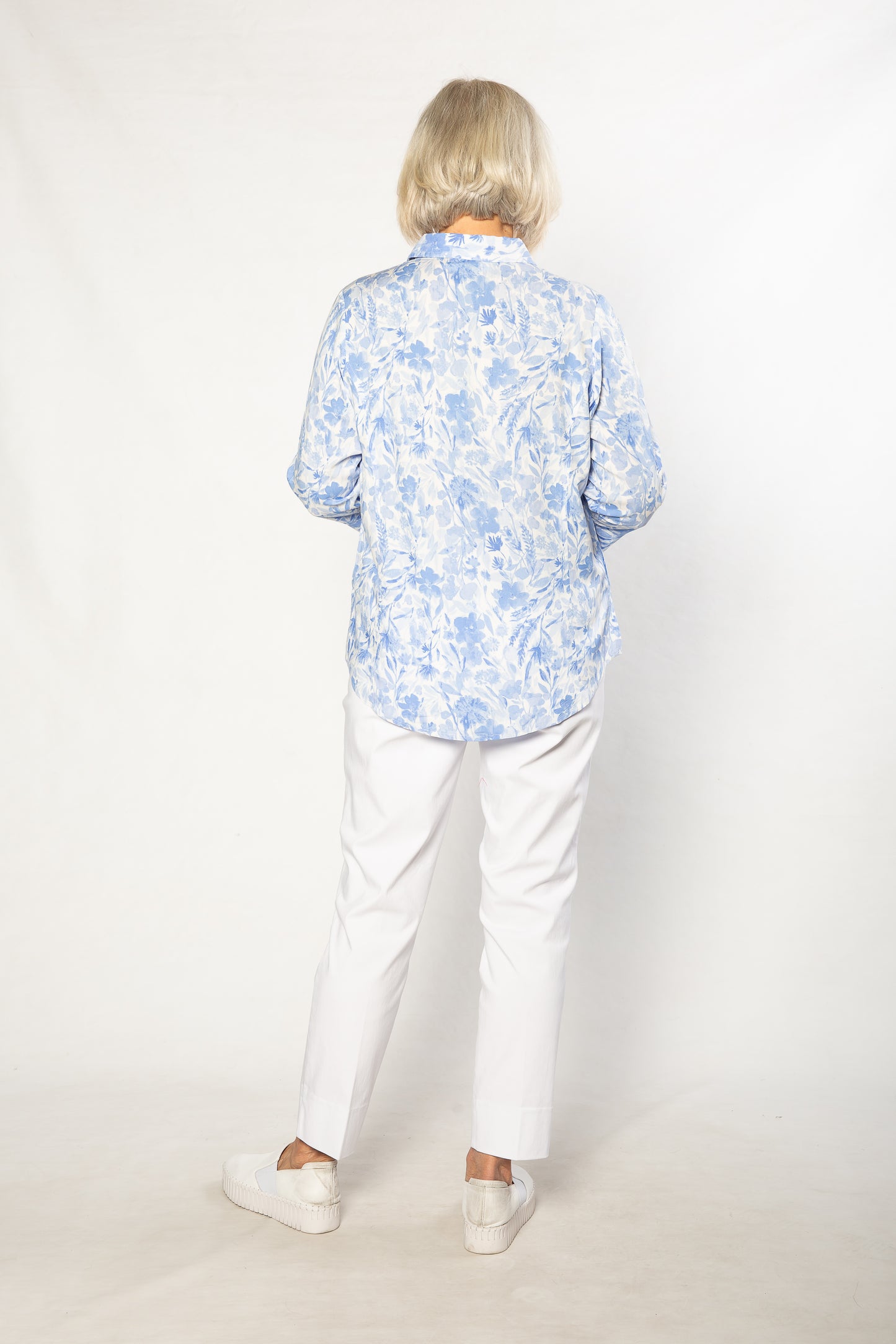 Porcelain Blue Print 3/4 sleeve relaxed fit Shirt #3578