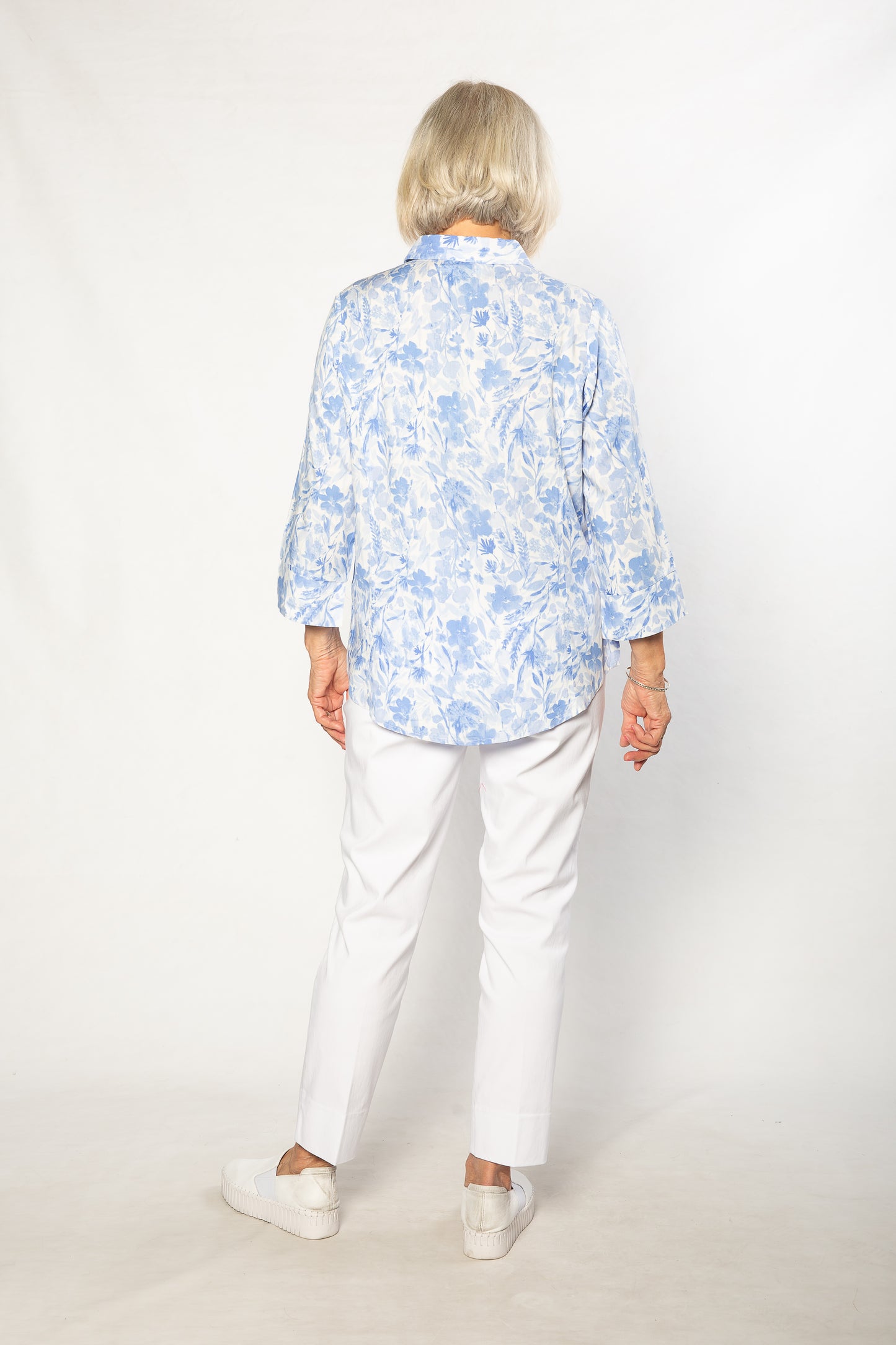Porcelain Blue Print 3/4 sleeve relaxed fit Shirt #3578