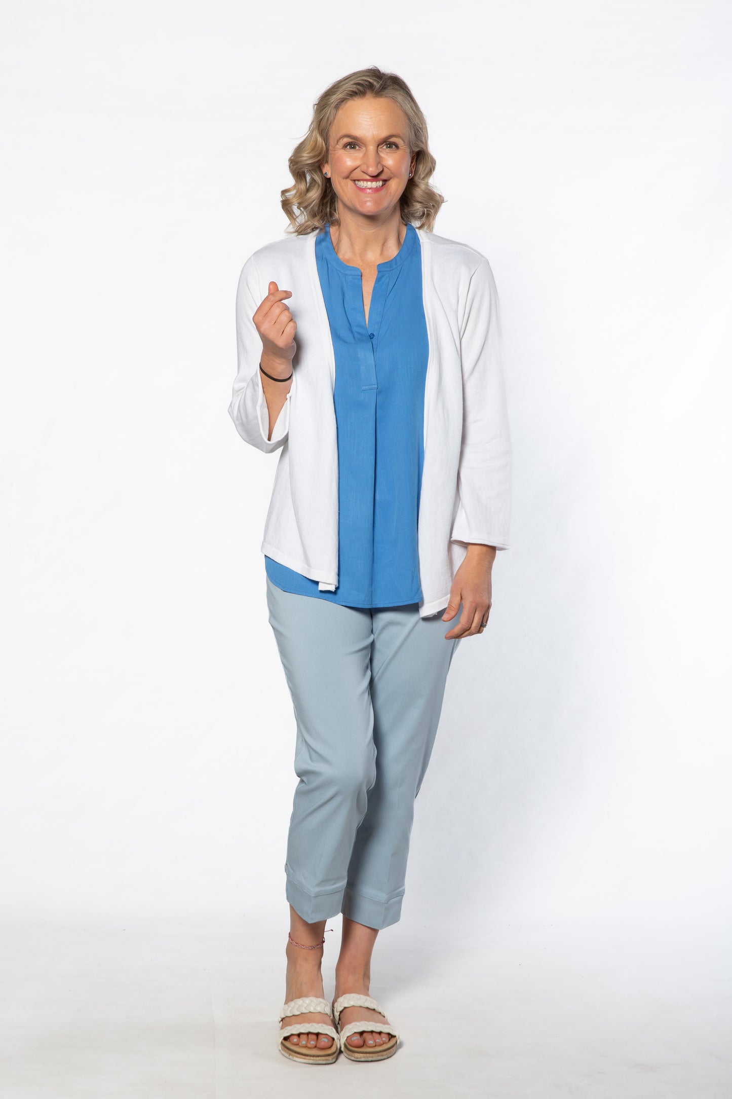 Drop Neck Front Pleat Sleeveless Pop-over Top - #384 Blue