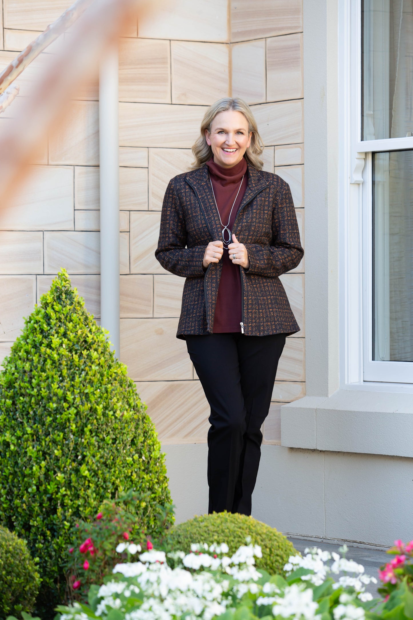 Zip-up cotton blend print jacket with seam pockets 9381 Black Multi