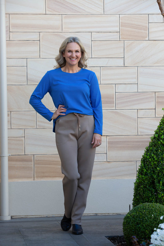 Draw cord leisure pant with pockets #6621 Latte