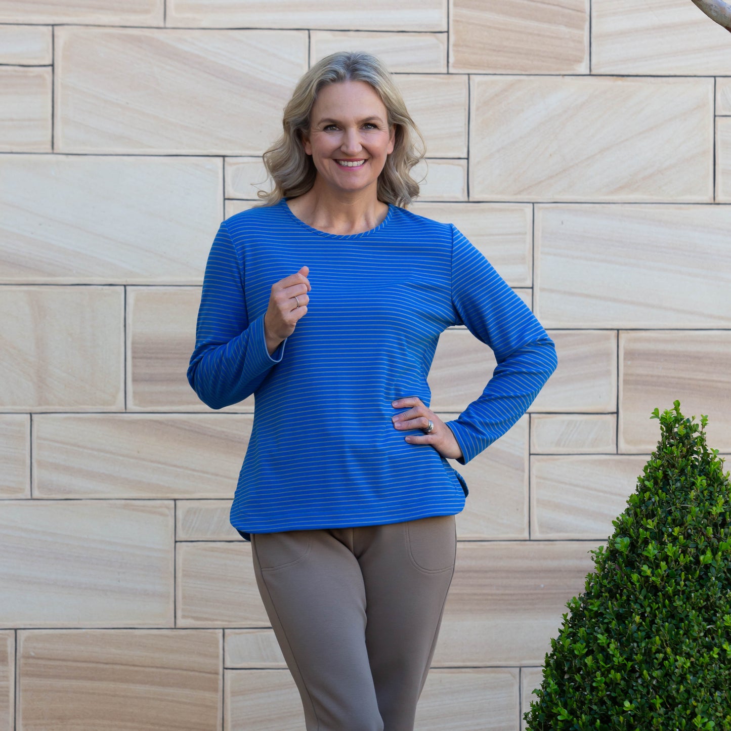 Long Sleeve Stretch Jersey Stripe Top - Blue #102