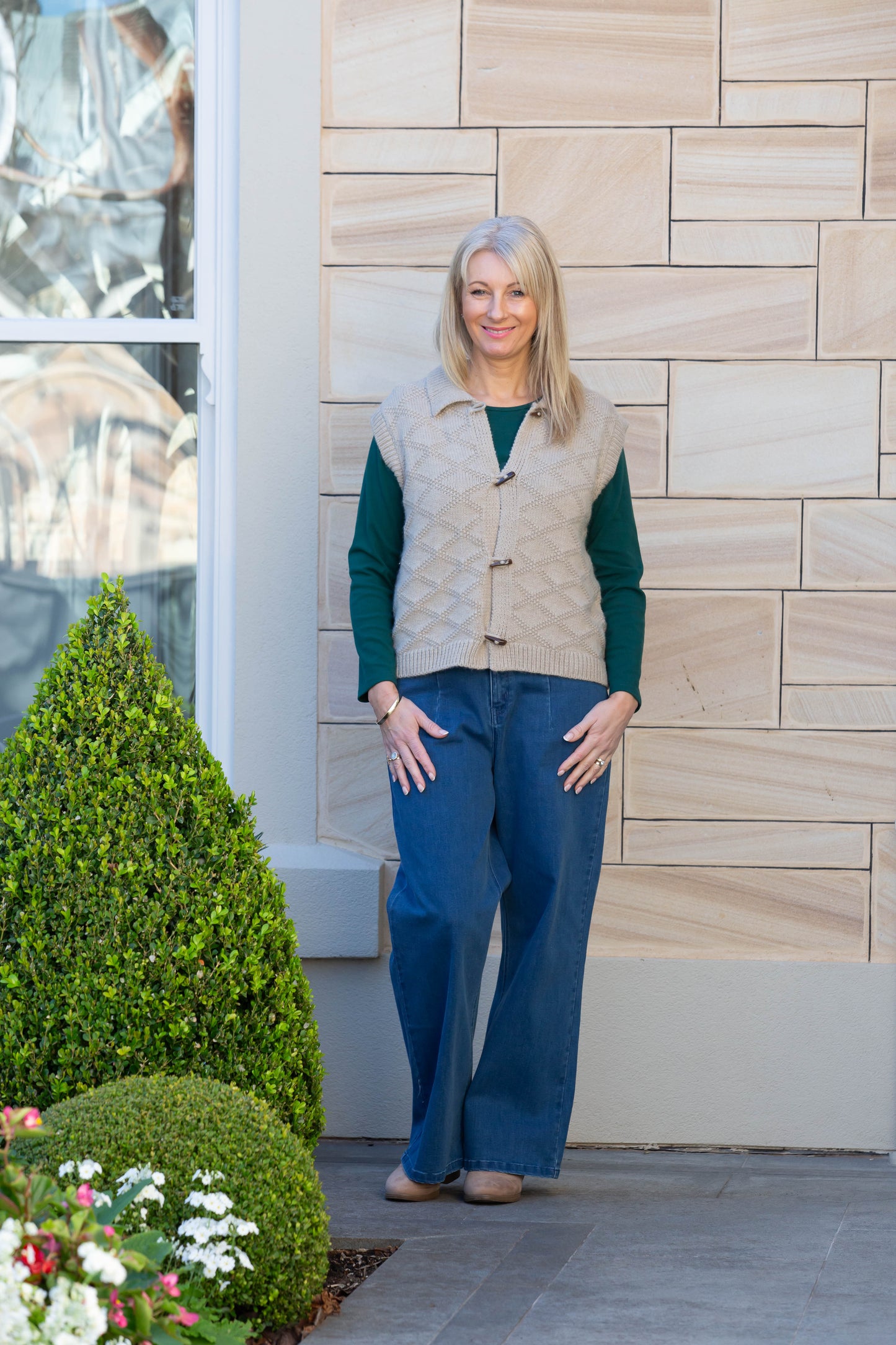 Textured Knit Vest with Toggle Buttons #5411 Oatmeal