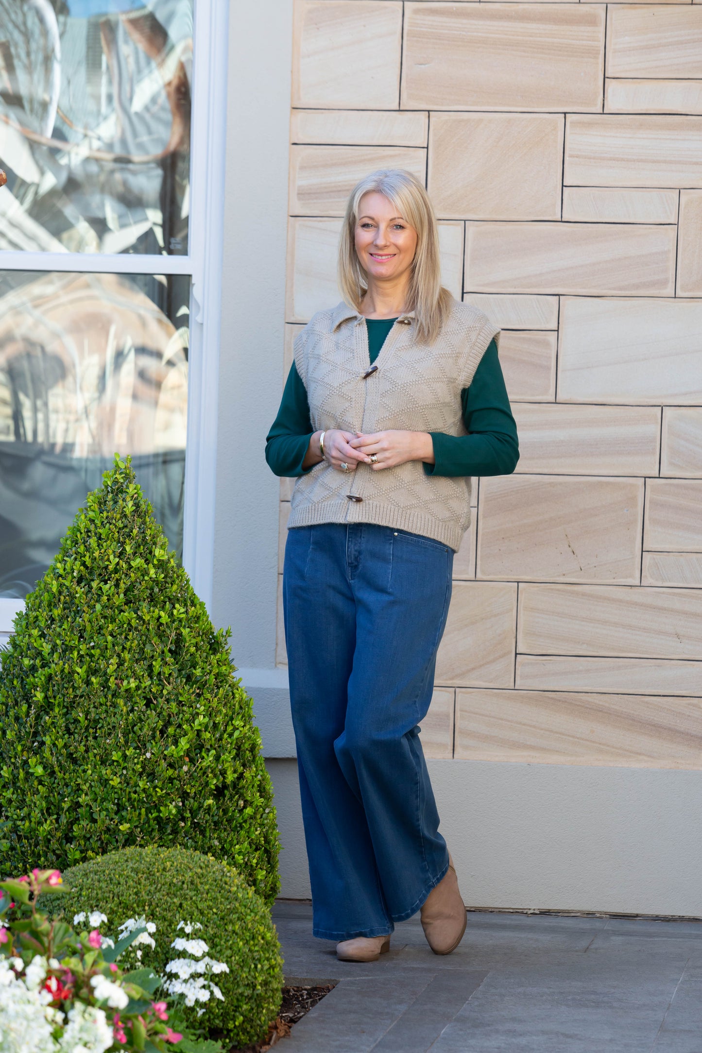Textured Knit Vest with Toggle Buttons #5411 Oatmeal