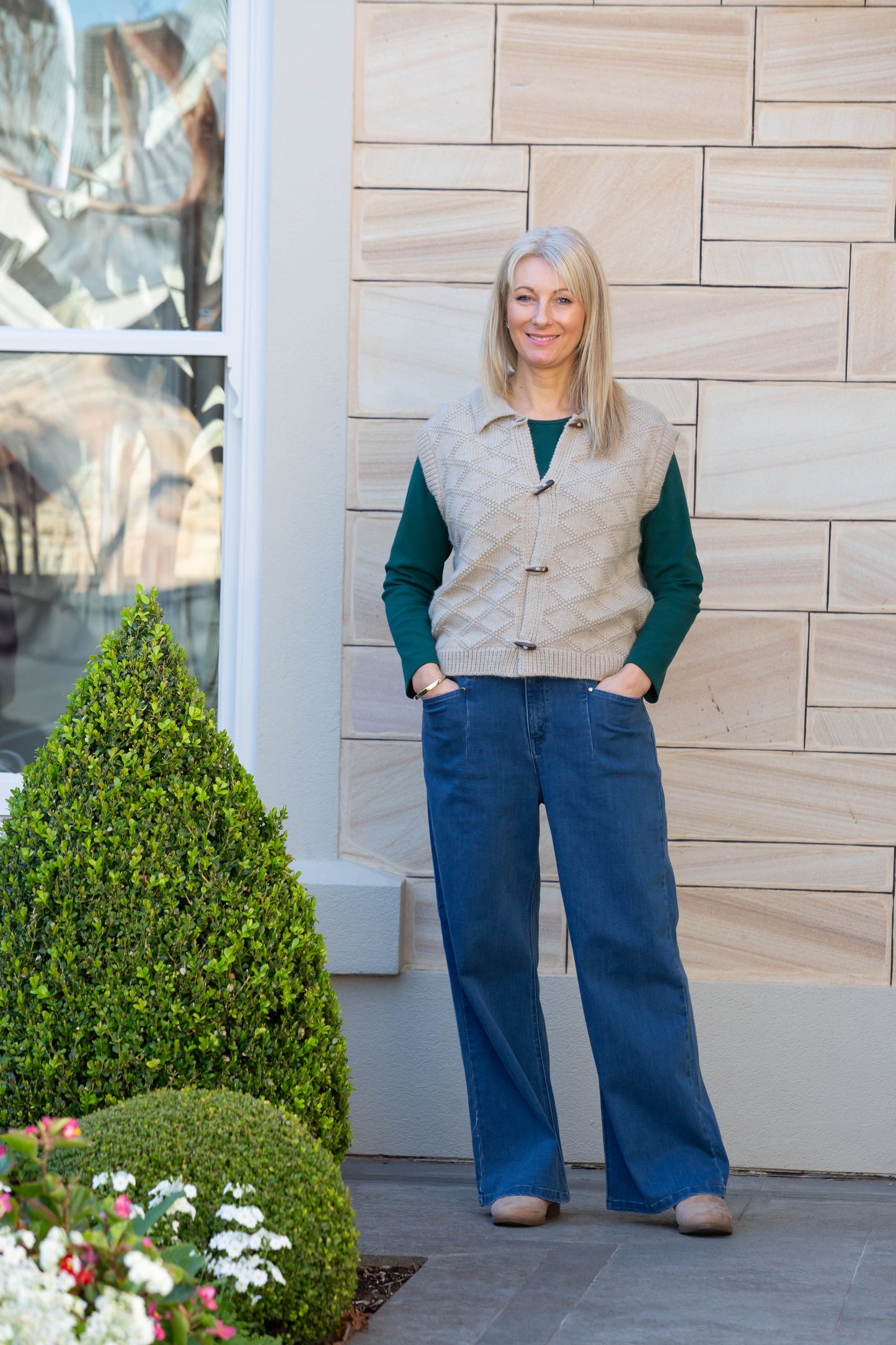 Textured Knit Vest with Toggle Buttons #5411 Rosewood