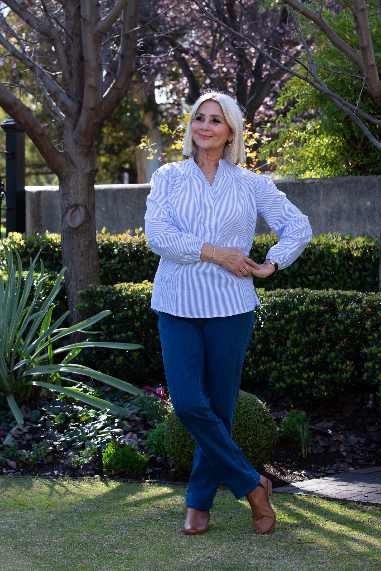 Straight Leg mid rise 5 Pocket Stretch Denim Jean #6945 Stonewash