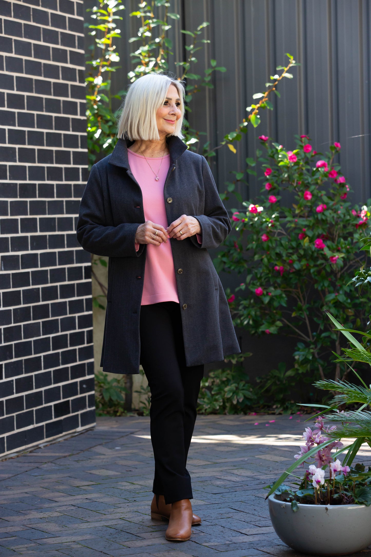 Long sleeve stretch cotton crew neck top #108 Pink
