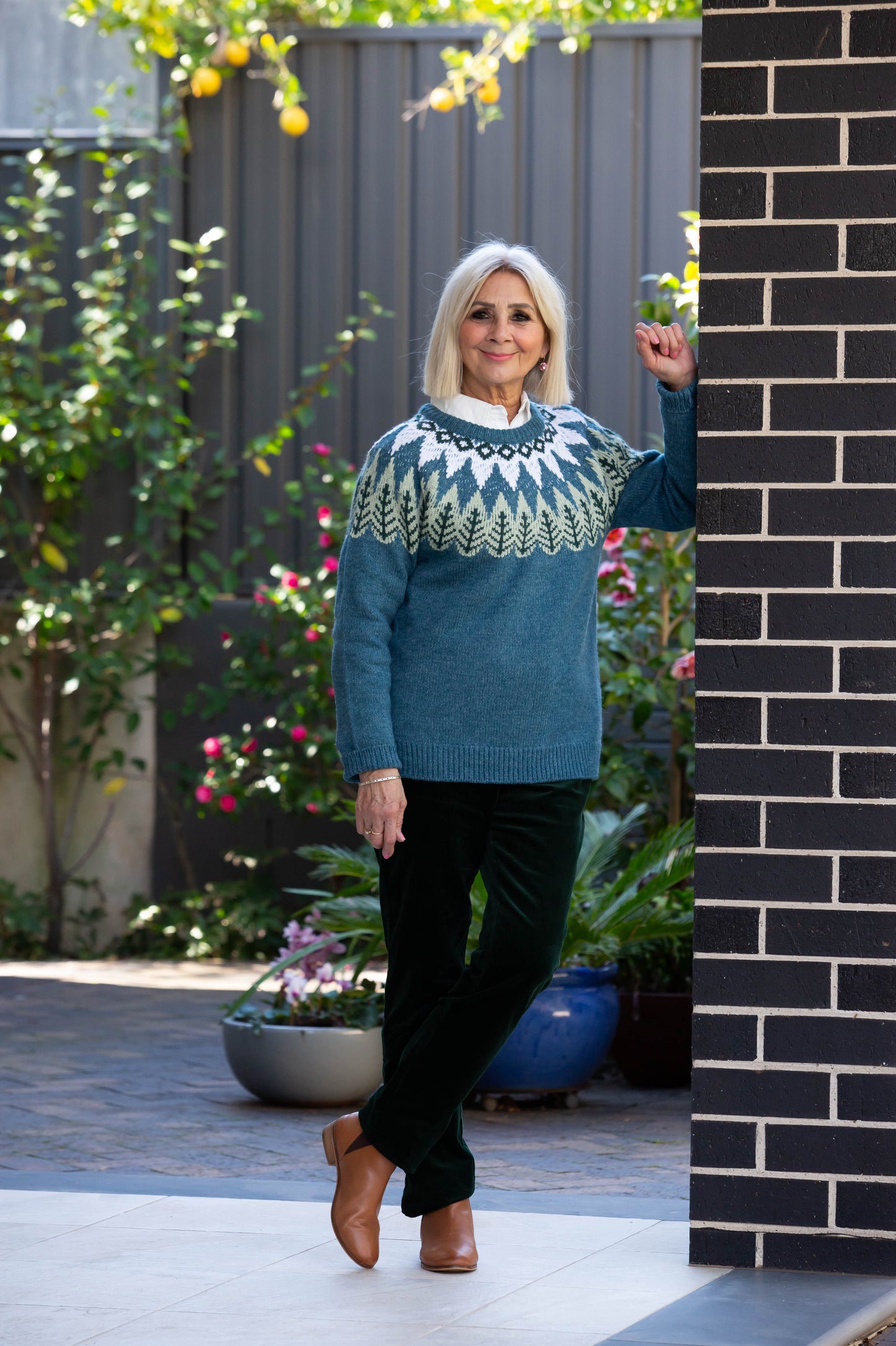 Fairisle Crew Neck knit jumper #5672 Rosewood