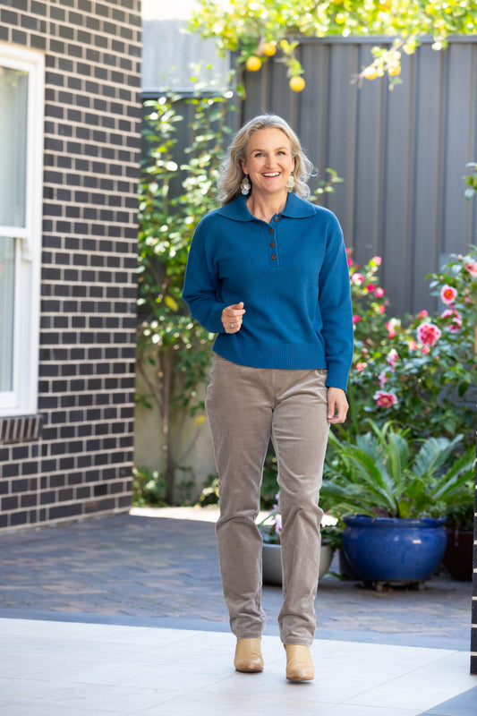 Two way stretch cord pull on pant with patch pockets #6007 Mushroom