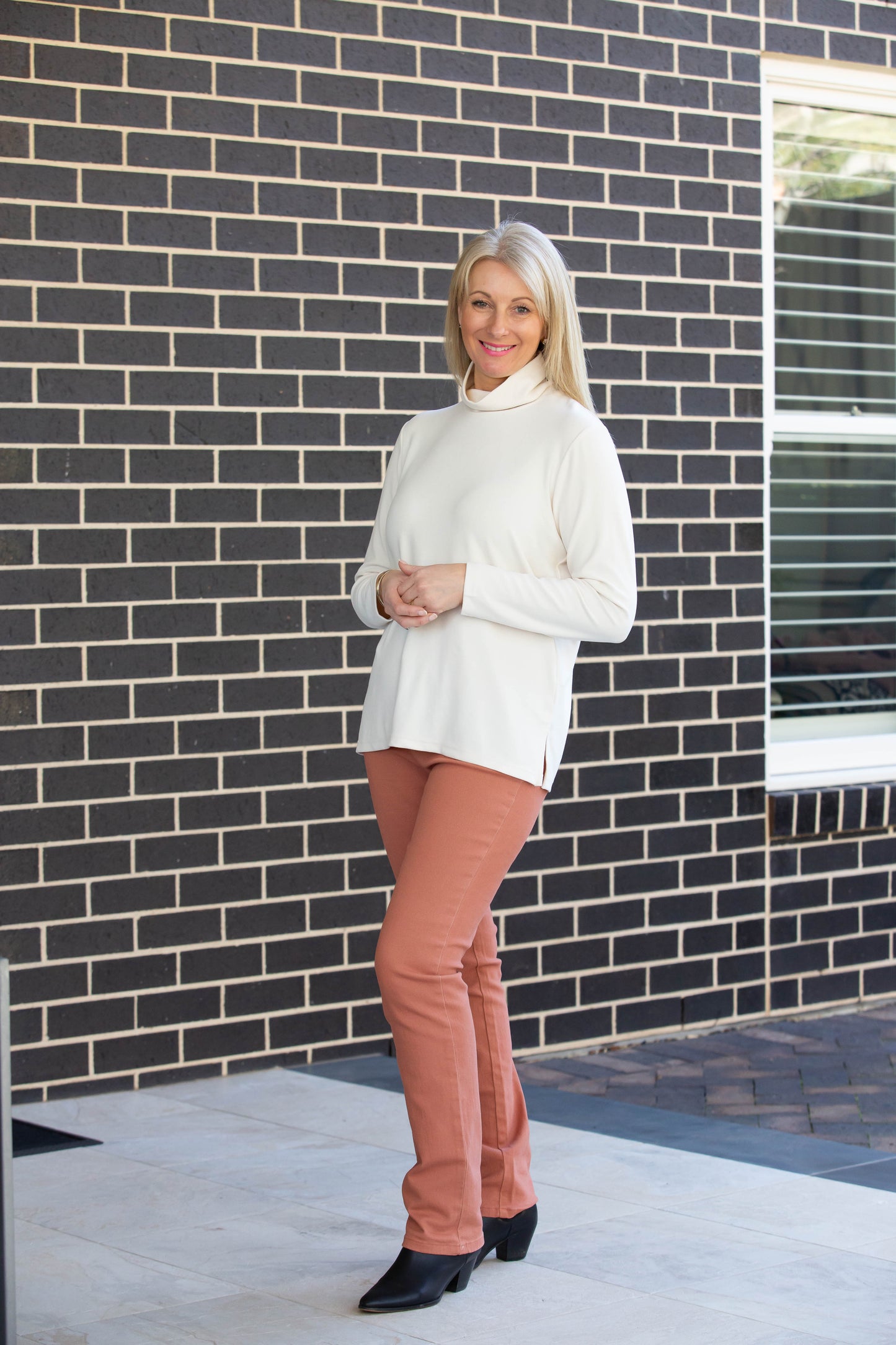 Peach Finish Roll Neck Long Sleeve Skivvy Top #223 Navy