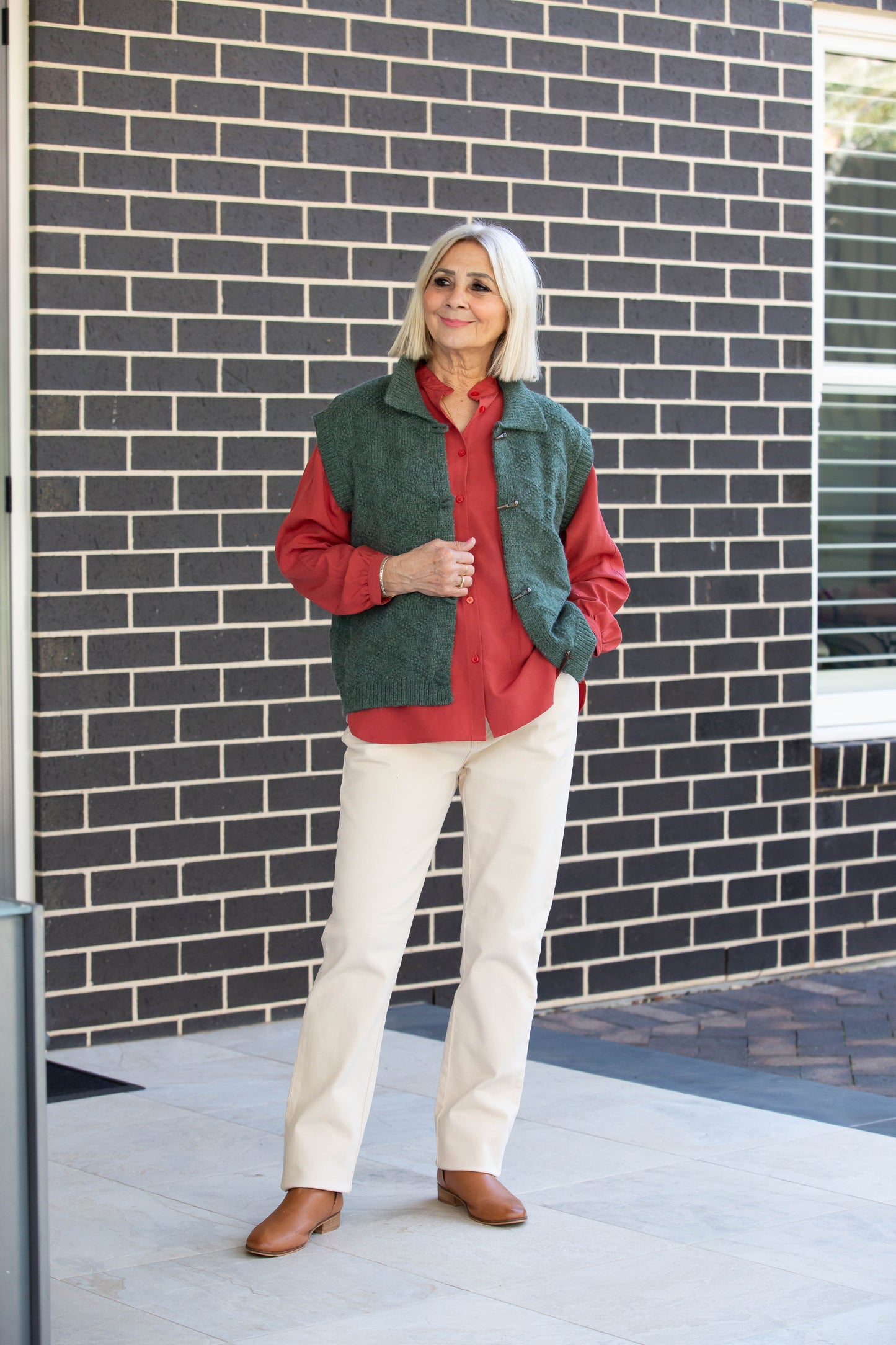 Textured Knit Vest with Toggle Buttons #5411 Rosewood