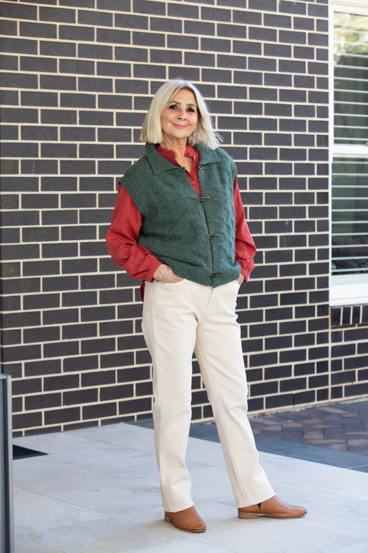 Textured Knit Vest with Toggle Buttons #5411 Green